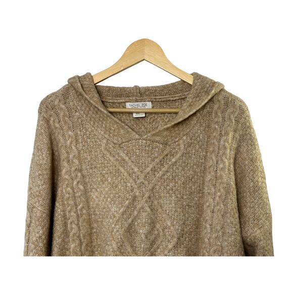 RACHEL ZOE Tan Medium-Weight Knit V-Neck Hooded Long Sleeve Sweater XL - Picture 2 of 8